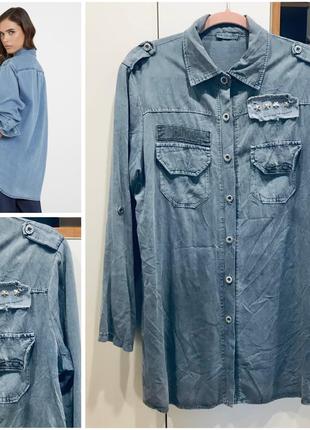 Подовжена сорочка в стилі денім
