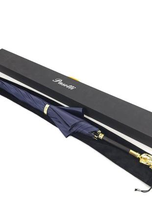 Эксклюзивный женский зонт-трость pasotti, полуавтомат, 8 спиц, синий с позолоченной ручкой,подарочная коробка