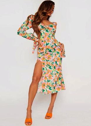 Распродажа платье prettylittlething миди с завязками на рукавах