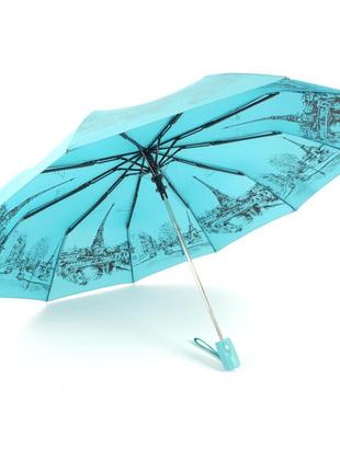 Женский зонт полуавтомат складной от дождя toprain 10 спиц с рисунком внутри голубой