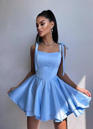 Атласное корсетное платье мини с двойной юбкой, платье мини из королевского атласа с пышной юбкой