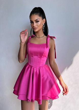 Атласное корсетное платье мини с двойной юбкой, платье мини из королевского атласа с пышной юбкой