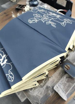 Женский зонт от toprain, полуавтомат с антиветром, с золотистым цветочным орнаментом, синий