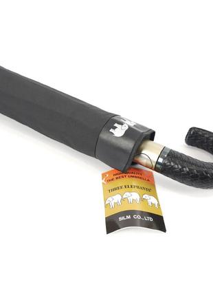 Шикарный чёрный мужской зонт от фирмы "три слона", зонт полуавтомат с системой антиветер