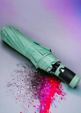 Яркий женский зонт складной, полуавтомат (открытие), система антиветер, бирюзовый верх, внутри черный