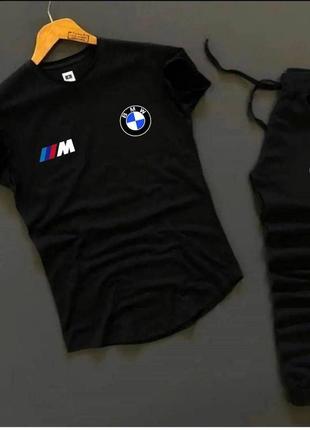Чоловічий спортивний костюм bmw футболка + штани натуральна бавовна трикотажний комплект бмв