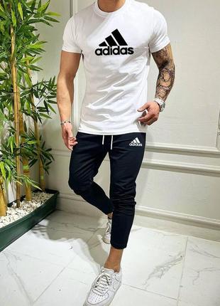 Мужской комплект adidas футболка + брюки летний спортивный костюм адидас натуральный хлопок