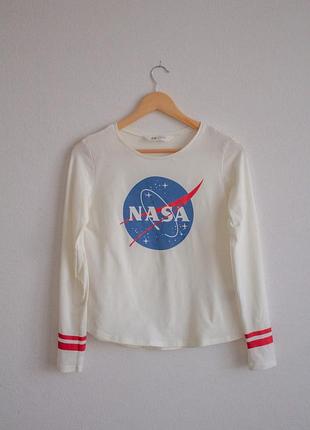 Лонгслів дитячий молочний з принтом nasa від h&m