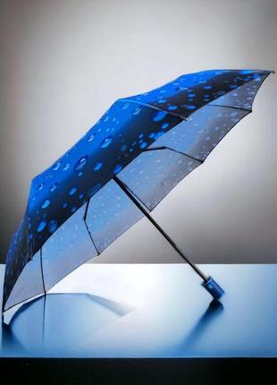 Женский зонт автомат на 9 спиц с узором каплли дождя от фирмы universal, легкий с...