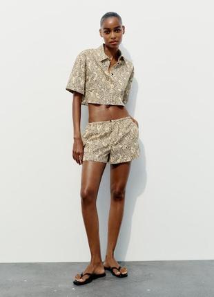 Костюм женский zara леопардовый принт с рубашкой и шортами