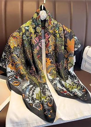 Платок с цветочным растительным принтом 90х90