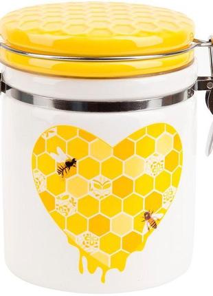 Банка керамічна "sweet honey" 650мл daymart  для сипучих продуктів з металевою затяжкою, білий