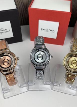 Модний жіночий наручний годинник pandora гірський кришталь, годинник-браслет із камінчиками пандора "kg"