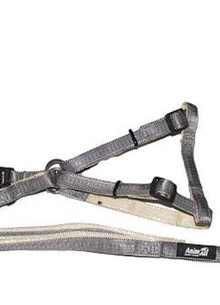 Набір шлейка та повідець animall, сірий, 1.5×120 см/1.5×33-50 см