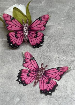 Декоративная бабочка (аппликация бабочка\ текстиль), размер ~3,5 см, арт 016693, 1 шт, ассорти