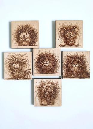 Магнит деревянный the french bulldog французский бульдог собака handmade 👉 4x4см