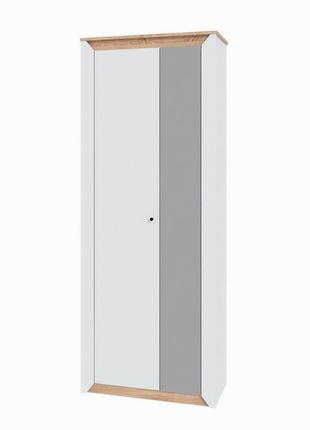 Шафа-пенал із дзеркалом еверест нордік-800 білий + дуб крафт золотий (dtm-5539)2 фото