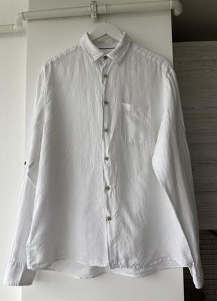 Рубашка льняная белая,рубашка marks & spencer