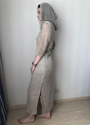 Дизайнерська модель! в'язане плаття з капюшоном світло-бежевого (какао) кольору, розмір s-m