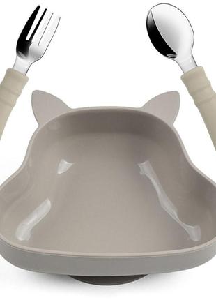 Набор детской силиконовой посуды 2life y20 глубокая тарелка белка и ложка вилка серый n-12099