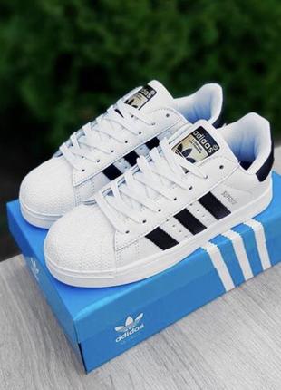 Класичні кросівки  adidas superstar white black модные кроссовки адидас суперстар белые чёрные