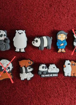 Джиббитсы с пандами и медведями jibbitz we bare bears