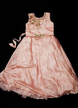 Бальное шелковое платье миди длинное с объемной юбкой пудрового цвета р 34 xs