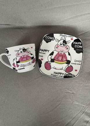Чашка і тарілка «корівка» / міні-набір корівка / дитячий посуд / дитяча кружка /...