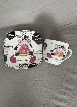 Чашка і тарілка «корівка» / міні-набір корівка / дитячий посуд / дитяча кружка /...