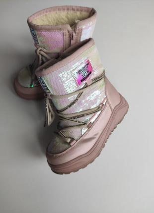 Сапоги сноубы зимние розовые овчина ботинки