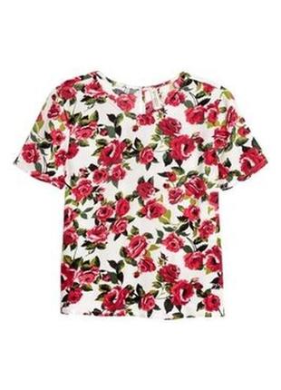 Широкий штапельний топ футболка блузка в принт троянди