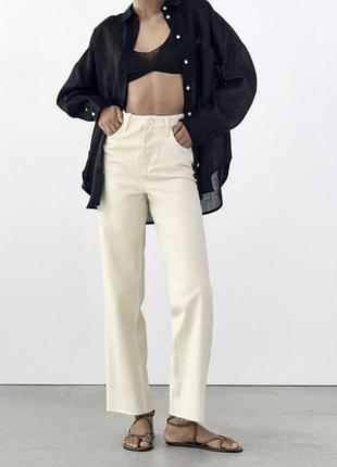 Джинсы джинси бежевые штани однотонні целые мом прямые трубы бежеві брюки однотонні