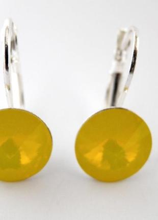 Серьги с ривол swarovski 12mm yellow opal арт n32
