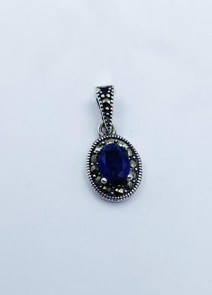 Кулон серебряный с сапфиром и марказитом 1,45 г