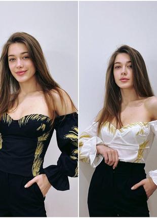 Оригинальный топ с чашкой и с вышивкой и длинным рукавом норма