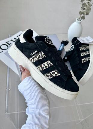 Замшеві кросівки adidas campus black leopard