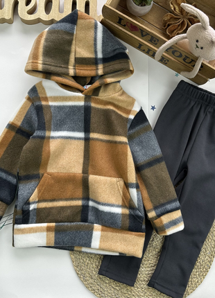 Костюм з худі клітинка фліс