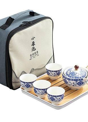 Дорожный набор для чайной церемонии lesko blue+white керамический 10шт