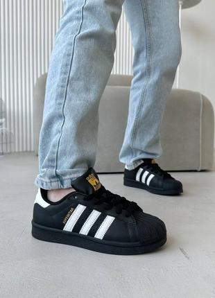 Кожаные кроссовки adidas superstar black premium