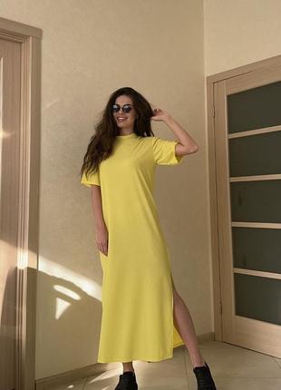 Сукня футболка довга максі легка повсякденна чорна бежева жовта зелена блакитна рожева базова літня на літо платя  батал рубчик