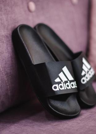 Шлепанцы adidas женские черные с белым кожаные кожа весенние летние легкие качество адидас