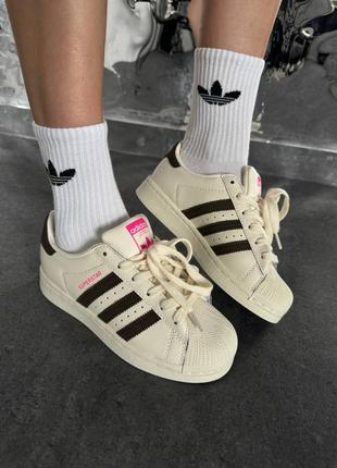 Кросівки adidas superstar cream / black / pink premium
