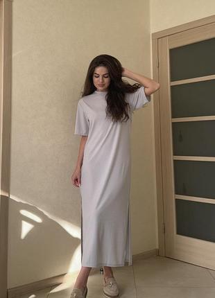 Сукня футболка довга максі легка повсякденна чорна бежева жовта зелена блакитна рожева базова літня на літо платя  батал рубчик