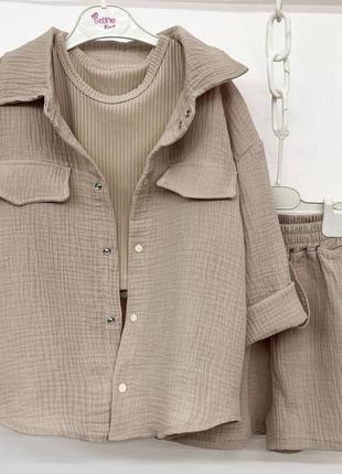 Літній комплект з мусліну і топом в рубчик