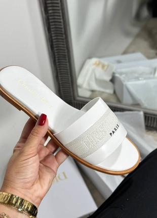 Шлепанцы женские кожаные белые брендовые люкс премиум