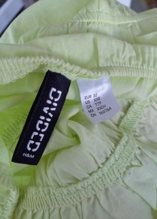 Світло-зелений топ weekday від h&m, котоновий топ воланами з бантиками5 фото
