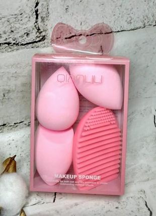 Набір спонжів для макіяжу 3 бьюті спонжі та силіконова мийка для пензлів рожеві st24-224-2