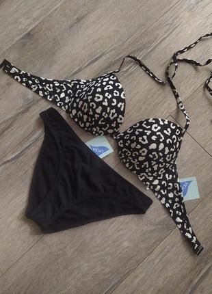 36-38/xs-s, 70с/75в,dorothy perkins,стильный черный раздельный купальник с леопардовым принтом  на п