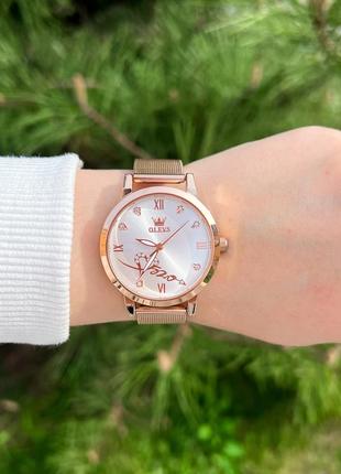 Жіночий годинник кварцовий olevs золотий з білим циферблатом3 фото