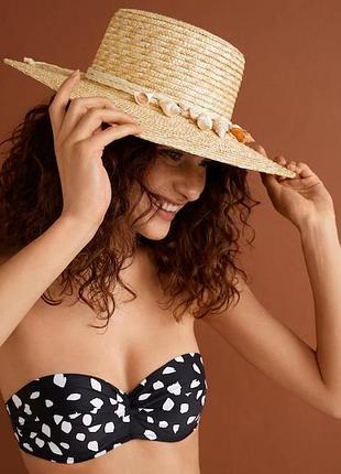 Mango літній соломʼяний капелюх шляпка з мушлями